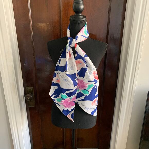 White and Multicolor Watercolor Flowers Euro Summer Oblong Scarf Symphony Scarfs - Picture 7 of 12